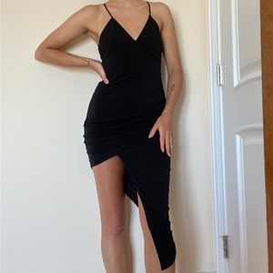 Cotton Candy LA asymmetrical little black cocktail v-neck spaghetti strap dress